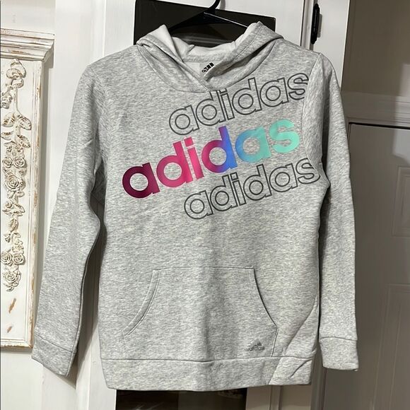 NWOT Adidas GIRLS Grey Hoodie Size Large 14 - Picture 1 of 6